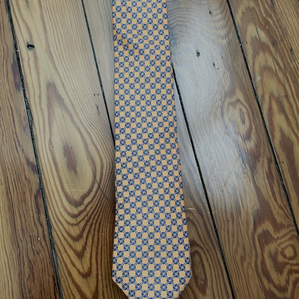 100% Silk Tie by Alton Lane Orange/ Blue Link  -  Made in Italy